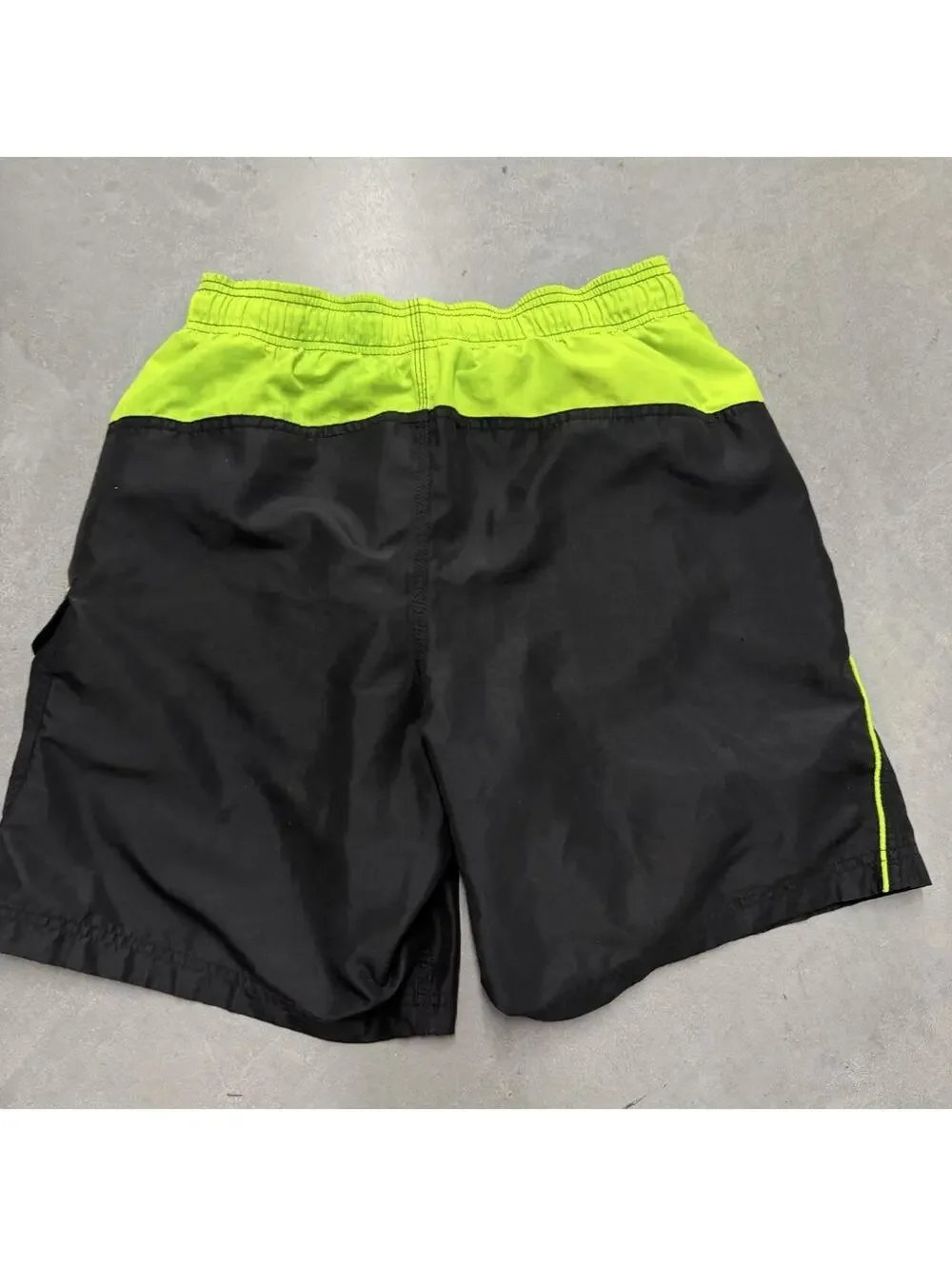 Y2K Men's Speedo Branded Swim Shorts Black and Neon Sized Small